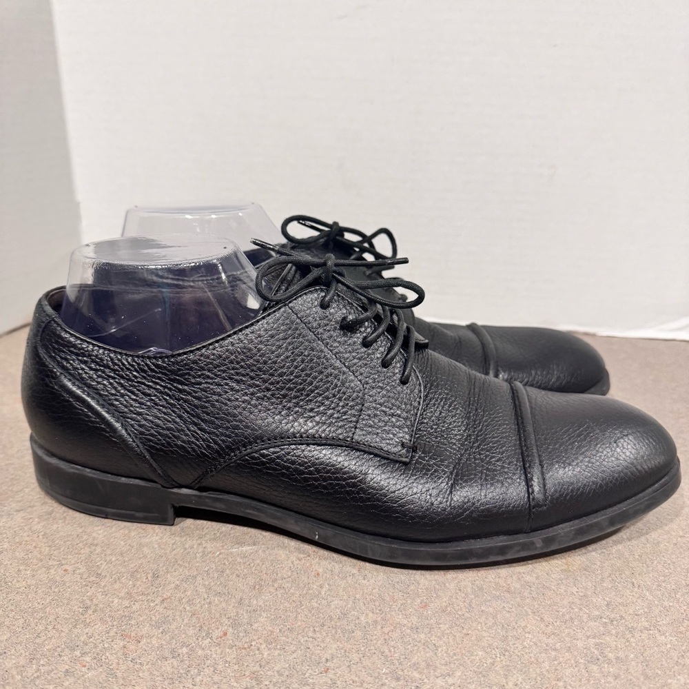 Ermenegildo Zegna Black Siena Flex Captoe Deerskin Derby Size 9 Dress Shoe Italy